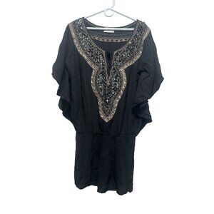 Miss June Paris Sequin Tunic Mini Dress S-XL Black Boho Y2K Embellished Smocke